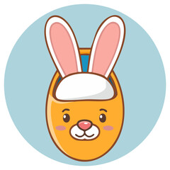 Easter Bunny Face Illustration with Cute Ears and Orange Egg Shape