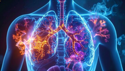 Glowing Anatomy: A detailed, luminous depiction of the human respiratory system.