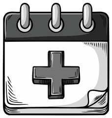 Obraz premium Hand-drawn calendar icon with a plus symbol, symbolizing planning, appointments, and medical care