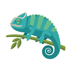 Colorful Cartoon Chameleon on Branch