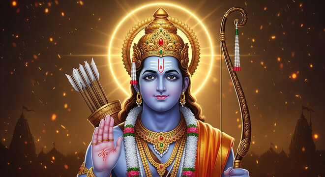 Ram Navami divine illustration of Lord Rama blessing devotees with bow and arrow spiritual devotion culture faith and Indian religious festival celebration