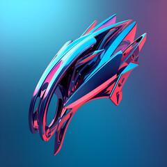 Vibrant abstract sculpture with dynamic blue and pink metallic curves