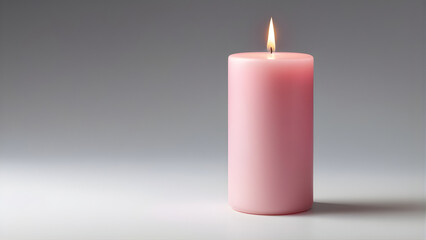 Lit pink candle on minimal gray background
