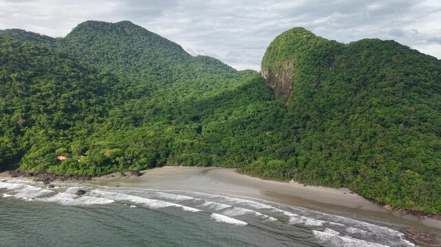 Drone view of Arpoador Beach - a wild beach in the coast of Peru&iacute;be, S&atilde;o Paulo, Brazil