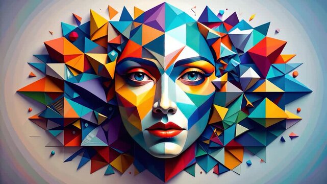 Geometric face with colorful polygon design. Geometric art form
