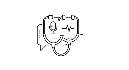 Obraz premium Medical Icon: Stethoscope, Microphone, Heartbeat, Chat Bubble - Healthcare UI