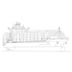 Obraz premium Detailed Blueprint Sketch of a Large Container Ship.