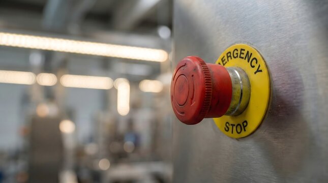 Red Emergency Stop Button in Industrial Setting