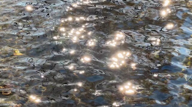 sparkling sun light dancing on lake water waves