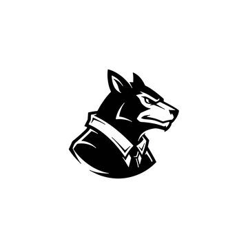 Illustration of a business wolf in a suit and tie, depicted in a modern vector graphic style, s7.eps reference