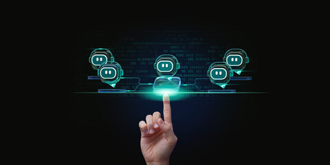 A hand show Agent, Multi-Agent System concept, SLM, small language model, chatbot, assistant © Krot_Studio