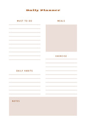 Minimalist abstract monochtome planner. Daily, weekly, monthly planner template. Blank printable vertical notebook page with space for notes and goals