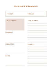 Minimalist abstract monochtome planner. Daily, weekly, monthly planner template. Blank printable vertical notebook page with space for notes and goals