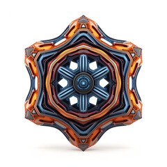 Vibrant futuristic starburst design with metallic orange and blue layers