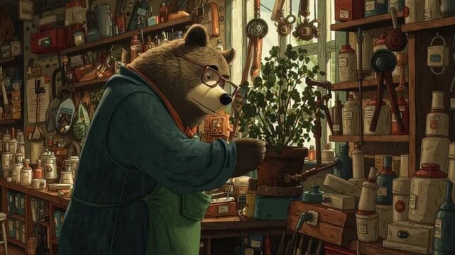 Schroffer Braunb&auml;r im Eisenwarenladen &ndash; herbstliche Gem&uuml;tlichkeit mit Charakter