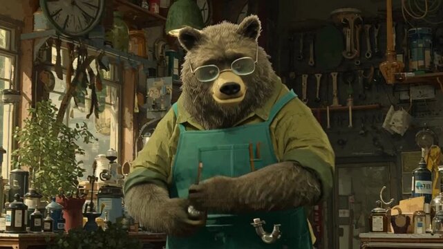 Schroffer Braunb&auml;r im Eisenwarenladen &ndash; herbstliche Gem&uuml;tlichkeit mit Charakter