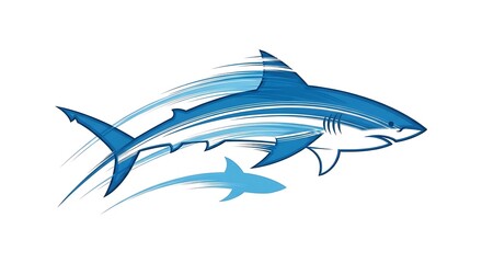 Obraz premium Dynamic shark swimming with abstract motion lines in blue