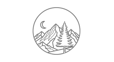 Obraz premium Serene mountain landscape with crescent moon and pine trees