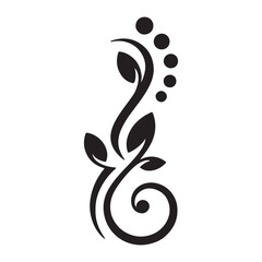 Fototapeta premium Elegant black swirl vine with leaves and dots isolated on transparent background for decorative purposes