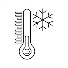 Minimalist black thermometer icon on a white background. Simple thermometer design, ideal for weather apps, medical themes, or temperature-related graphics. UI icon vector.