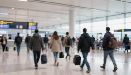 Travelers navigating busy airport terminal city location photography modern environment wide-angle view movement and journey concept