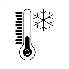 Minimalist black thermometer icon on a white background. Simple thermometer design, ideal for weather apps, medical themes, or temperature-related graphics. UI icon vector.