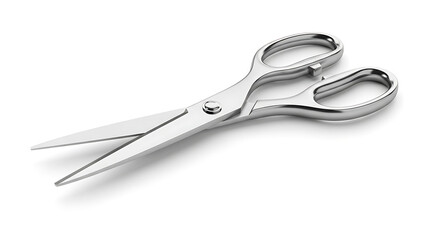 Obraz premium A pair of shiny metal scissors on a white background