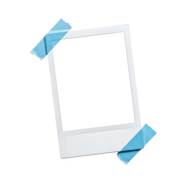 Blank Polaroid photo frame with blue tape