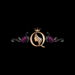 Elegant Queen Logo with Floral Embellishments and Crown.