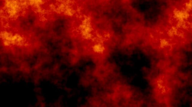 An abstract, seamless loop of a hot, fiery background with a zooming effect. The texture resembles molten lava, magma, or fire clouds in vibrant orange and red tones against black. This dynamic visual