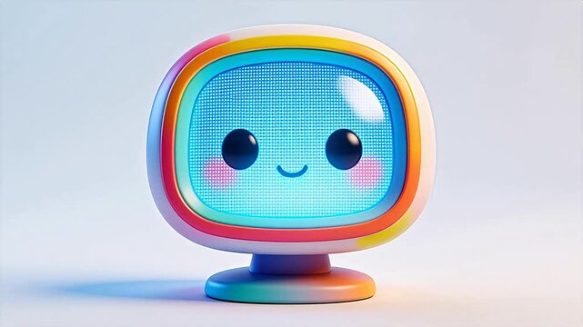 Cute retro monitor screen with happy face and colorful frame