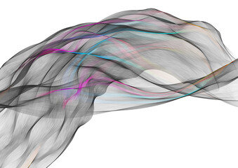 Abstract Digital Artwork with Flowing Black Waves and Colorful Lines