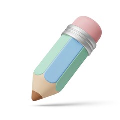 Colorful Pencil-shaped Eraser in Pastel Colors on White Background