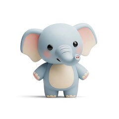Cute Cartoon Elephant Toy in Soft Blue and Beige with Big Ears and Playful Expression