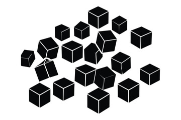 Abstract image of multiple black cubes randomly scattered on a white background, creating an interesting visual