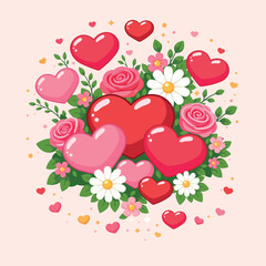 Valentines day hearts and flowers
