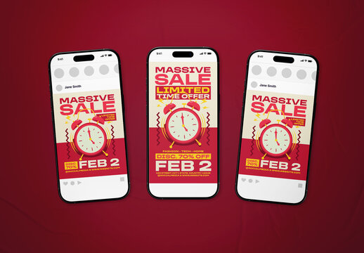 Red Illustrative Massive Sale Limited Time Promotion Social Media
