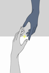Reaching Hands with Glowing Heart Sympathy Art 