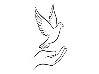 Fototapeta premium A dove flying over a cupped hand