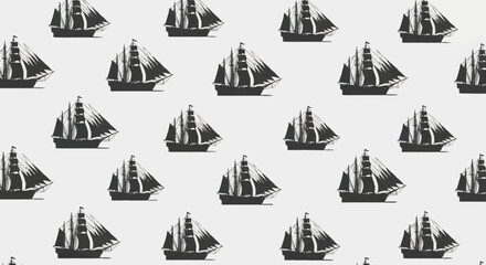 Seamless pattern of vintage sailing ships on a light background. © Rizal