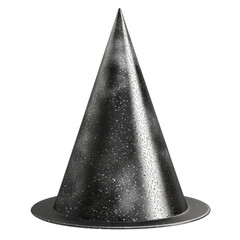 Fototapeta premium Black shiny cone hat with wide brim isolated on Transparent Background