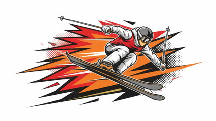Skier in action vector illustration against a dynamic abstract background © Muh