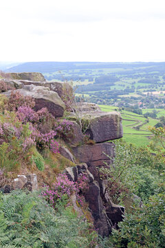 Millstone Grit rocks of Baslow Edge, Derbyshire England
