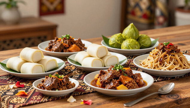 Authentic Southeast Asian Eid Feast with Traditional Dishes