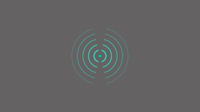 A minimal abstract design with expanding blue circles, resembling digital signal waves or radar, on a clean gray background. Perfect for technology, science, or communication concepts.