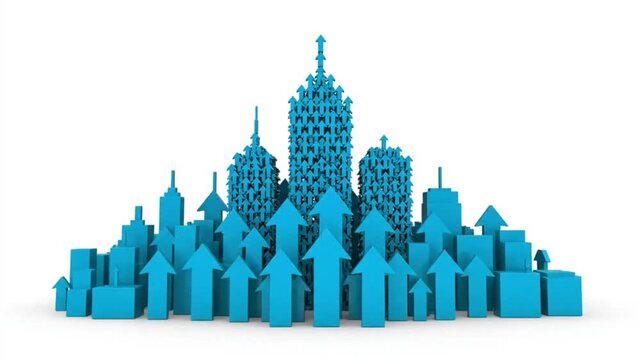 Abstract 3d city skyline illustration featuring a modern urban cityscape with vector skyscrapers and architectural tower buildings in a downtown business concept design