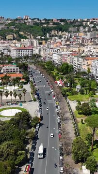 Chiaia Riviera At Naples In Campania Italy. Downtown Cityscape. Beautiful Skyline. Chiaia Riviera At Naples In Campania Italy. Highrise Buildings. Neapolitan Architecture. Naples Skyline.