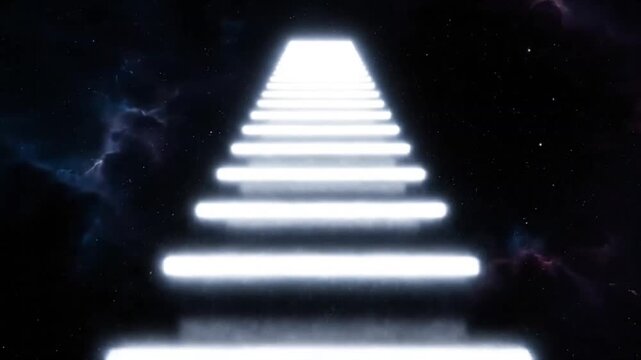 A 3d vector illustration of a white staircase climbing up toward a heaven door in the sky, representing a business concept of success and achievement