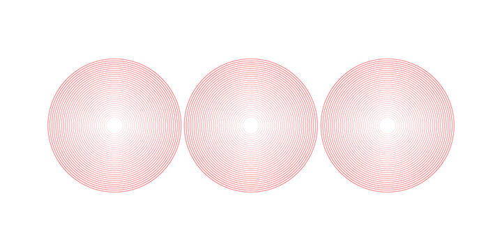 Pain red circles. Pain localization sign and pain pointings. Red rings. Sonar waves. Set of radar icons. Symbols for medical design. Vector illustration.