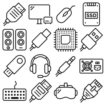 PC Hardware Essentials Icon Set Outline Style (Part 2)